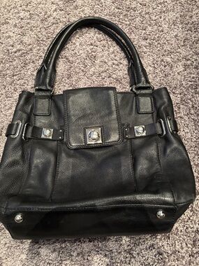 Banana Republic Black Leather Tote with Silver Accents